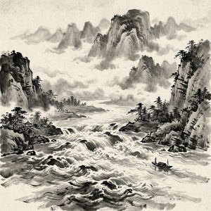 水墨长江图