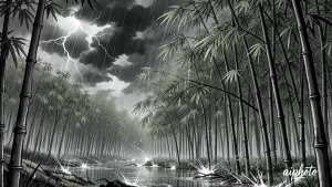 给我做个视频水墨竹林 暴雨哗哗的